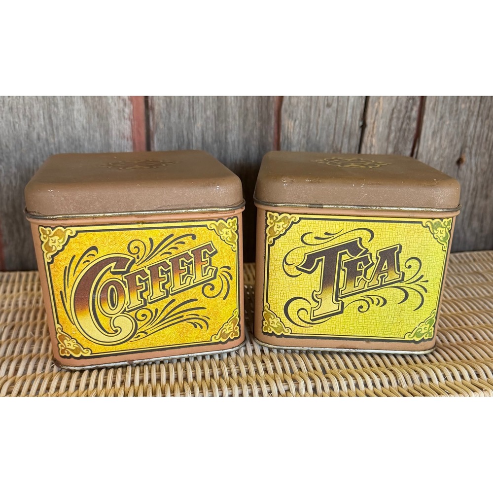 Vintage 1981 Coffee Tea Tins Canisters Cottagecore Retro Farmhouse Collectible